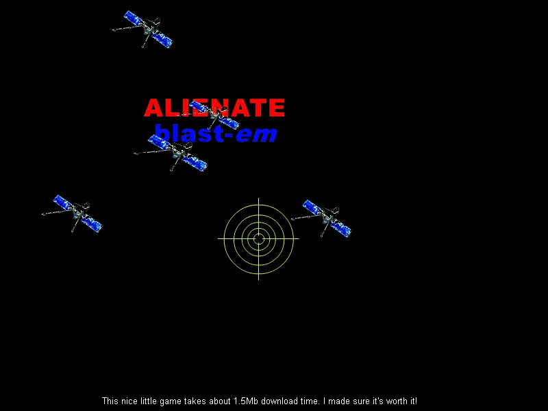 Alienate blast-em, a small Director game from AliensAnonymous.org, with a crosshair and drifting ships.