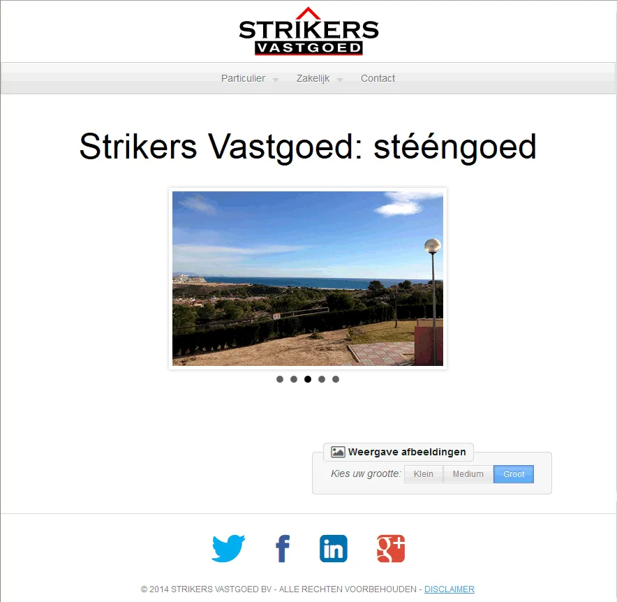 The Strikers Vastgoed site, a photo carousel under the logo.